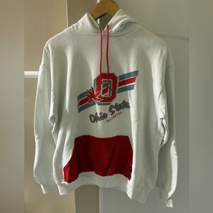 Vintage Ohio State Buckeyes Men's White and Red Hooded Sweatshirt